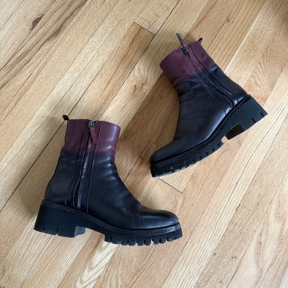 Homers Artisan Burgundy and Black Combat Chelsea Boots